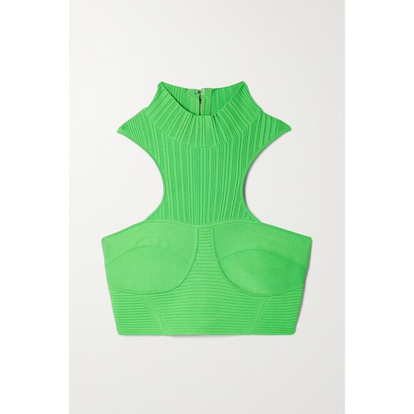 Herv� L�ger Cropped Green Rayon Paneled Bandage Top Size L